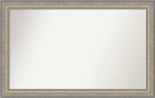 Vista 241 de Amanti Art Espejo de baño plateado para sobre el fregadero, 28 x 37 pulgadas, elegante espejo rectangular de peltre cepillado, marco de madera