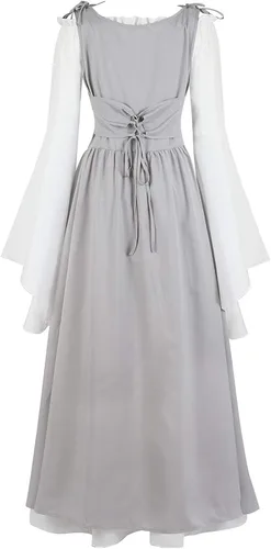 Vista 3 de Disfraz renacentista para mujer, conjunto de vestido irlandés medieval de talle alto y blusa bohemia gótica.