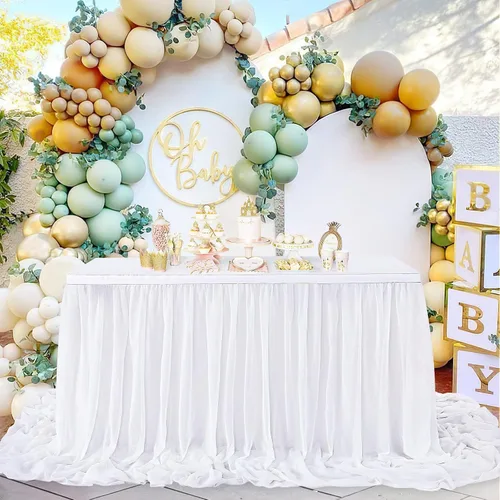 Vista 14 de QueenDream Falda de mesa de gasa azul bebé de 6 pies para mesa rectangular, mantel transparente para baby shower, boda, cumpleaños, fiesta temática