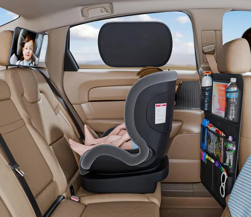 Vista 9 de Kit de iniciación para los nuevos padres con 1 organizador de asiento trasero, 2 parasoles de ventana, 2 ganchos para reposacabezas, 1 espejo