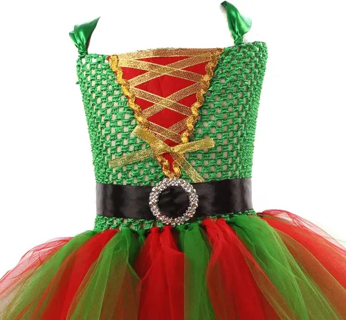 Vista 5 de IMEKIS Girls Christmas Santa Elf Costume Halloween Tutu Dress with Elf Hat Cosplay Xmas Holiday Outfits for Kids 2-12T