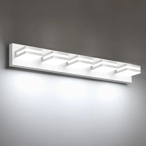 Vista 25 de IZORRO Luces LED modernas para baño (8 luces, regulables), iluminación de pared acrílica blanca mate, luces de tocador para baño sobre espejo, 6000