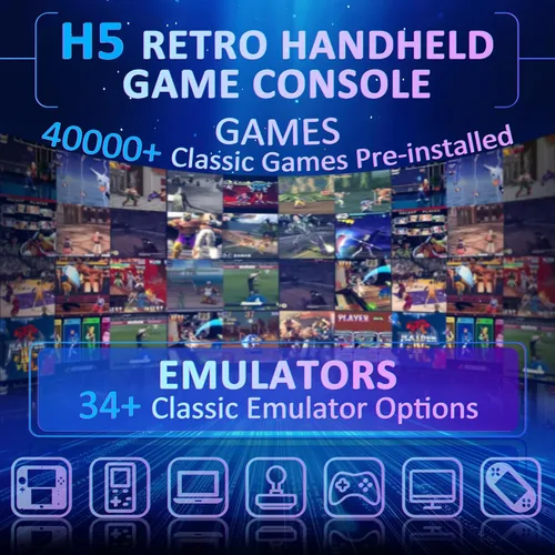 Vista 3 de Consola de juegos retro H5, consola de juegos portátil con pantalla IPS HD de 5.0 pulgadas, tarjeta TF de 256 GB incorporada, más de 40000