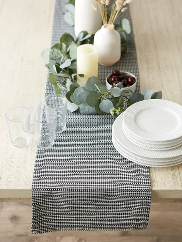 Vista 5 de DII Farmhouse Gingham, colección de mesa a cuadros, camino de mesa, 14x72, negro