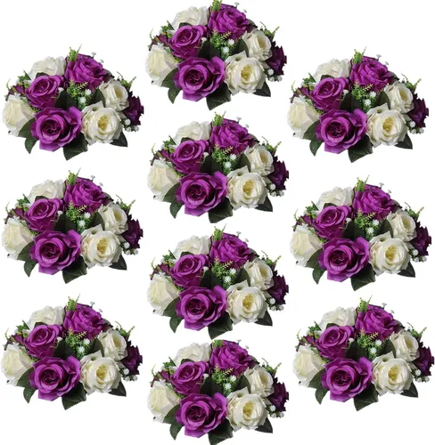 Vista 27 de Sziqiqi Flores de rosas artificiales de seda sintética para decoración de centros de mesa de boda, decoración del hogar, paquete de 2 unidades Azul
