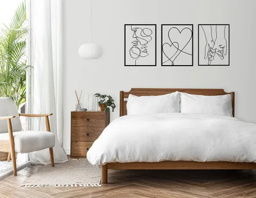 Vista 2 de Tubibu Juego de 3 arte moderno de pared de metal, 100% metal, decoración de pared metálica, para colgar en la pared para sala de estar, dormitorio
