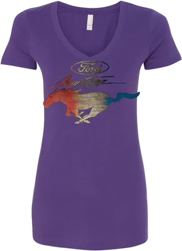 Vista 6 de Ford Mustang Logo Camiseta con cuello en V para mujer GT Shelby Cobra Boss 302 Muscle Tee
