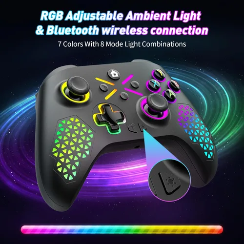 Vista 2 de Gamrombo Wireless Controller for Xbox One, Xbox Series X/S, Xbox One X/S, PC, LED Gaming Controller with TURBO,Macro Function,3.5mm Audio Jack