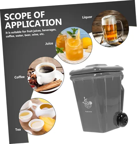 Vista 6 de Divertida taza de basura taza de café de porcelana con cubierta de asa Contenedor de basura novedoso Taza de cerámica Taza de té de porcelana Taza