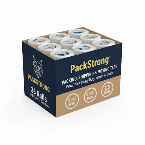 Vista 20 de Packstrong - Cinta de embalaje transparente de grado industrial 12 rollos - 110 yardas por rollo - 2" de ancho x 2 mil de grosor, cinta adhesiva