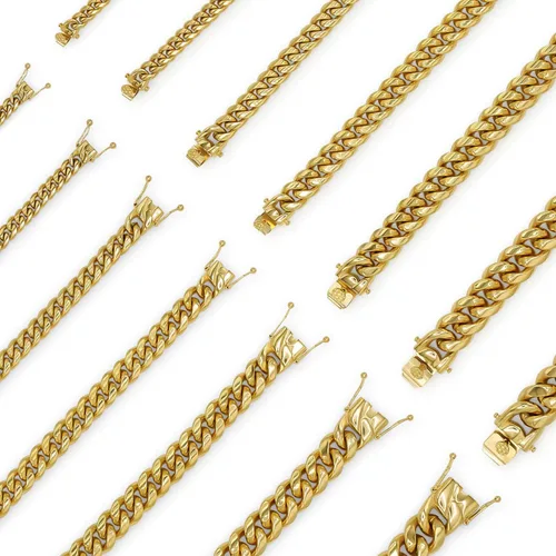 Vista 8 de BEBERLINI Cuban Link Chain 14K Gold Plated Curb Customizable Necklace 30 Bracelet 85 9 Stainless Steel Fashion Jewelry Set For Men 6 mm - 14 mm