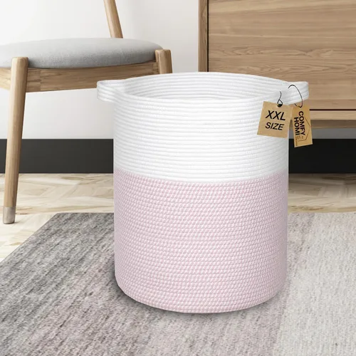 Vista 2 de COMFY-HOMI XXL Cesta grande de lavandería con asas, cesta de mantas para sala de estar Cesta decorativa tejida de cuerda de algodón, cesta