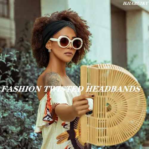 Vista 4 de Hjiaruiky 2 diademas de turbante para mujer, bohemias, elásticas, a la moda, de tela anudada, bonita, gruesa, para mujeres y niñas, color negro