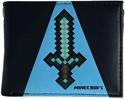 Vista 2 de Minecraft Cartera de piel sintética con diseño de espada de diamante en color azul claro