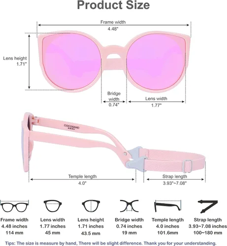 Vista 6 de COCOSAND Gafas de sol para bebé con correa polarizadas, flexibles, retro, ojo de gato para niños y niñas de 0 a 24 meses