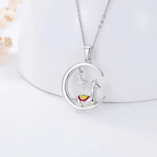 Vista 2 de JUSTKIDSTOY Llama Necklace Sterling Silver Cute Alpaca Pendant Necklace Jewelry Gift for Women Mum Daughter Birthday
