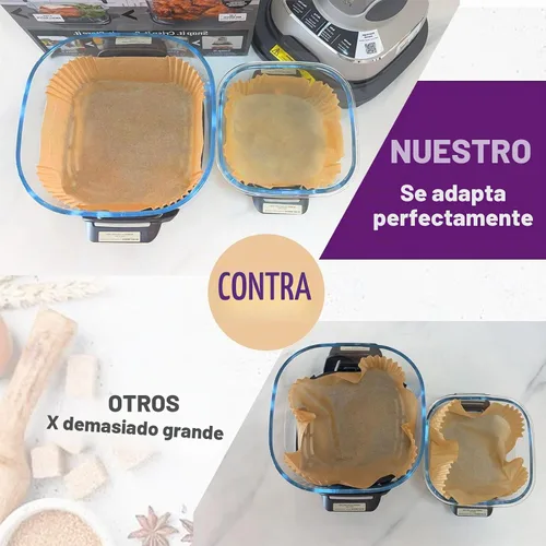 Vista 2 de Forros desechables para freidora de aire para Ninja Crispi, 260 piezas de accesorios desechables para freidora de aire Ninja Crispi para contenedor