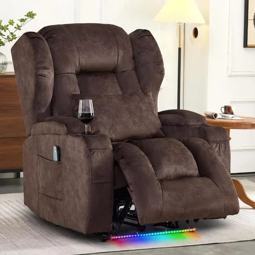 Vista 11 de Sillas reclinables eléctricas para adultos con masaje y calor, silla reclinable individual de piel sintética, sofá reclinable reclinable para cine