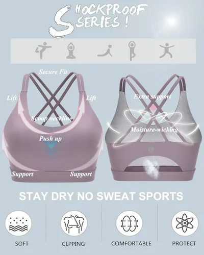 Vista 4 de RUNNING GIRL - Brasier deportivo con tirantes delgados para mujer brasier de yoga con soporte medio copas extraíbles y espalda cruzada