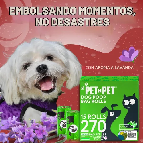 Vista 4 de Bolsas de caca para perros Pet N Pet, rollos de bolsas de caca para perros con aroma a lavanda verde, 270 unidades, bolsa para perros, bolsa