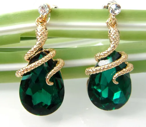 Vista 3 de Navachi Pendientes colgantes de gota de serpiente con forma de pera multicolor de cristal chapado en oro de 18 quilates