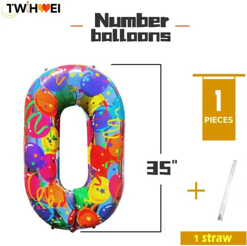 Vista 2 de Globos del número 0, globos arcoíris cero para decoraciones de cumpleaños de 10, 40 pulgadas, globos de neón grandes números 20, globos iridiscentes