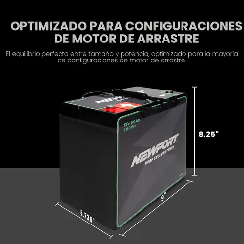 Vista 6 de Batería marina de ciclo profundo Newport de 12V50Ah, resistente y sellada AGM, ligera, compatible con motor de arrastre