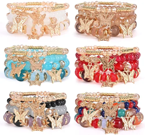 Vista 13 de Juego de pulseras bohemias para mujer, 6 juegos de pulseras elásticas apilables multicolor, joyería bohemia para mujeres, pulseras hippie, joyería
