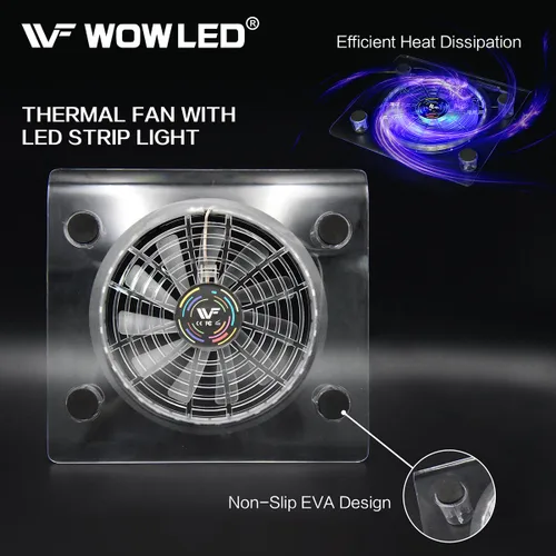 Vista 6 de WFPOWER USB RGB LED Cooler Cooling Fan Stand, Multi-Color LED Light Cooler Pad Stand Accessories Compatible with PS4, PS4 Pro, PS4 Slim, Xbox One X
