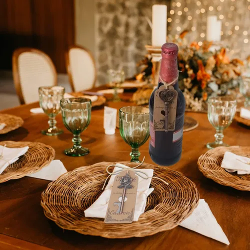 Vista 5 de Aokbean 100 piezas de regalos de fiesta de boda para invitados, abridor de botellas con llave de esqueleto mixto con tarjetas de agradecimiento