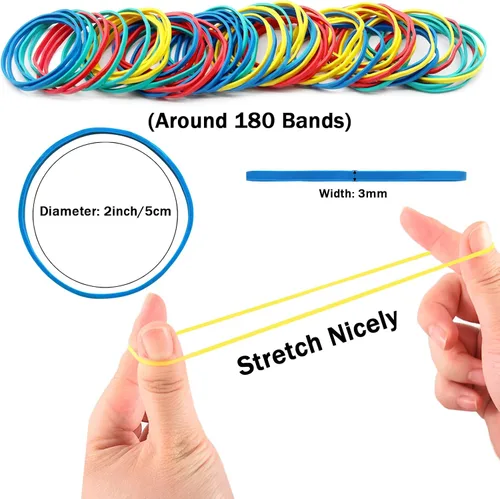 Vista 2 de Anvin Banda de goma 180 alrededor de bandas de goma 5.29 oz elásticas coloridas bandas de envoltura bandas duraderas para papelería, organización