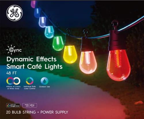 Vista 13 de GE Cync Luces inteligentes para café con efectos dinámicos, luces de cadena para patio que cambian de color, compatibles con Alexa y Google, 48 pies