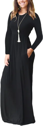 Vista 2 de Dearcase - Vestidos largos de manga larga para mujeres, sueltos, lisos, con bolsillos, vestidos casuales