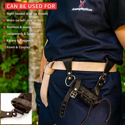 Vista 96 de Armory Replicas™ - Rana espada de cuero hecha a mano – Disfraz medieval LARP hebilla ajustable y cinturón de arma con cable soporte