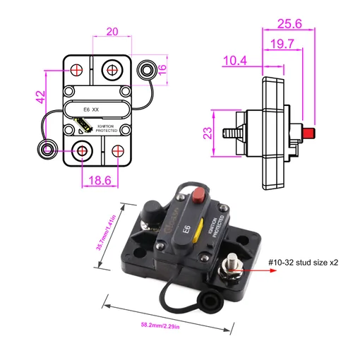 Vista 6 de Disyuntor manual de 12 V, 24 V, 15 A, reinicio manual para automóvil, RV, solar, marina, automoción, 12 voltios, 32 V CC, disyuntor de motor