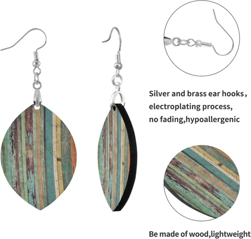 Vista 2 de Aretes de madera vintage para mujeres, adolescentes y niñas, aretes colgantes de lágrima, aretes de hoja de gota, aretes ligeros, juego de joyas