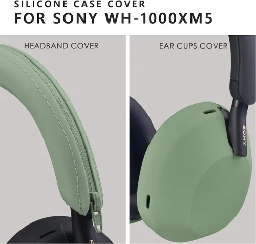 Vista 3 de Funda de silicona para Sony WH-1000XM5, Sony xm5 Wireless Headphones Funda protectora, color verde cactus