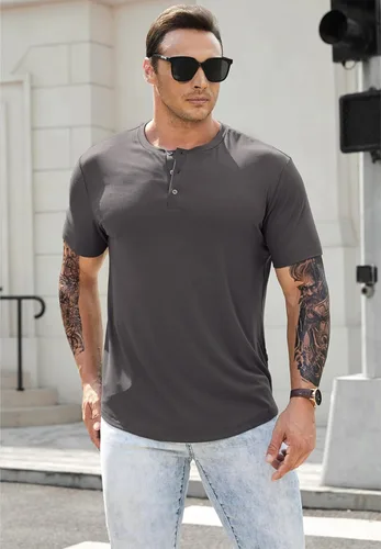 Vista 8 de JMIERR Camisas Henley para hombre con cuello redondo y botones