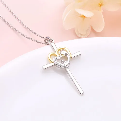 Vista 6 de DAOCHONG Regalo para el Día de la Madre Madre Sosteniendo Niño Plata Esterlina Madre Amor Corazón CZ Colgante Collar para Mujeres Madre Abuela