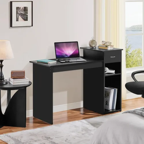 Vista 2 de Yaheetech Juego de escritorio y silla negra para computadora con cajón
