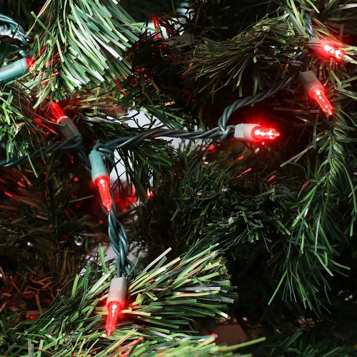 Vista 3 de Sunnydaze - 70 luces LED de Navidad para exteriores, cadena de luces para interiores o exteriores, longitud iluminada de 23 pies, bombillas de Rojo