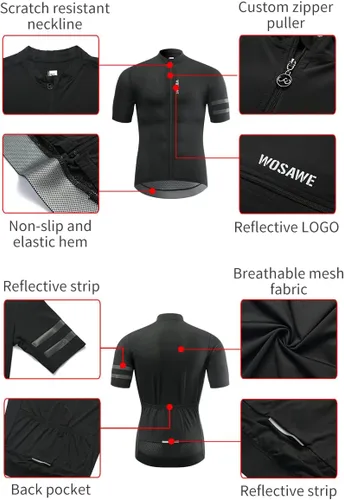 Vista 5 de WOSAWE Camiseta de ciclismo transpirable de manga corta para hombre