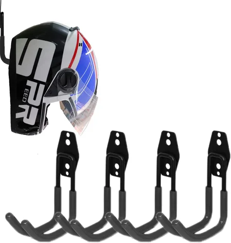 Vista 11 de KETABAO Soporte de gancho para casco de montaje en pared, 2 ganchos curvos de hierro de PVC grandes, tornillos (negro)