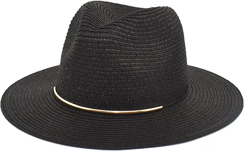Vista 4 de Moda Primavera Verano Protector Solar Cap Pearl Accesorios Sombrero de Sol Ala Ancha Retro Jazz Top Hat Mujer Sombrero de paja