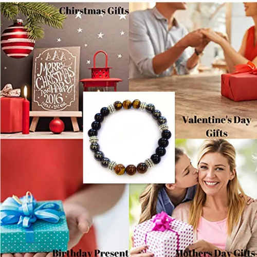 Vista 6 de Pulsera de triple protección para traer suerte y prosperidad, pulseras de hematita negra con obsidiana y ojo de tigre para hombres y mujeres