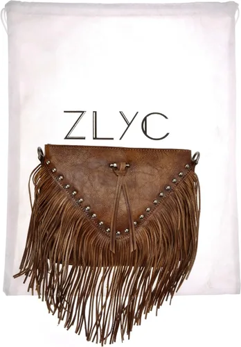 Vista 6 de ZLYC Bolso cruzado de cuero con flecos y borlas bohemias, hecho a mano para mujer