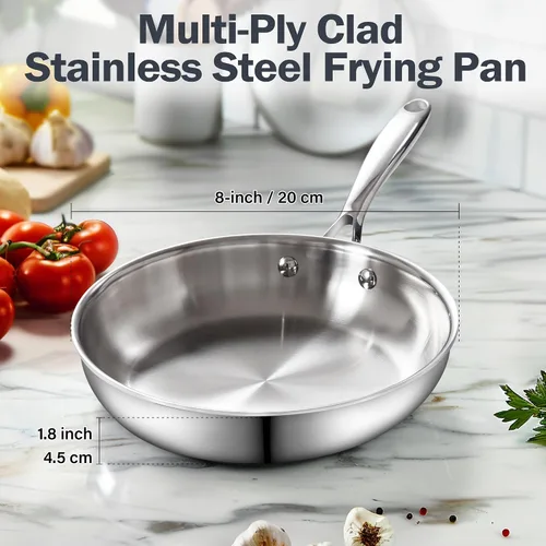 Vista 2 de Cooks Standard Sartén de Freír de Acero Inoxidable, Wok Sartén para Saltear Multicapa de 8 Pulgadas, Sartén de Cocina, Plateado