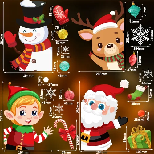 Vista 3 de 72 piezas de calcomanías de Navidad para ventanas de vidrio, calcomanías de copo de nieve de doble cara para ventanas de Navidad, calcomanías