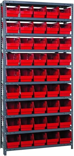 Vista 232 de Quantum QSBU-245BK Heavy Duty Shelving Unit with (7) Shelves and (24) QUS245 Black Bins for Garage Warehouse Storage Distribution 400 lb Load