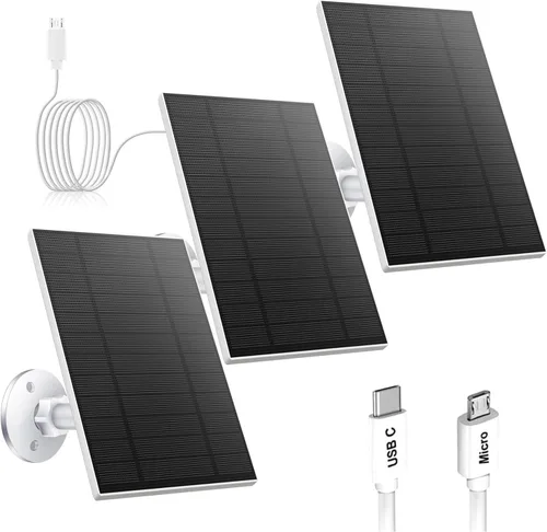 Vista 13 de Panel solar de 5 W para cámara de seguridad, panel solar con puerto micro USB y USB-C para cámara de batería recargable de 5 V CC al aire libre
